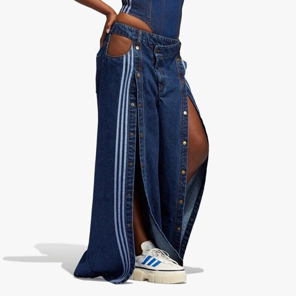 Adidas Originals Women's Ivy Park Denim Wide Leg Snap Pants Size medium H61716 - Picture 2 of 5